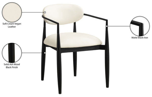 Meridian Furniture Riccio Vegan Leather Arm Chair with Black Ash Frame for Modern Dining Rooms 11020Cream-AC