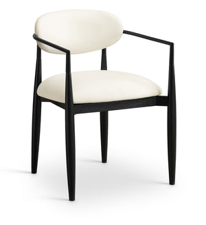 Meridian Furniture Riccio Vegan Leather Arm Chair with Black Ash Frame for Modern Dining Rooms 11020Cream-AC