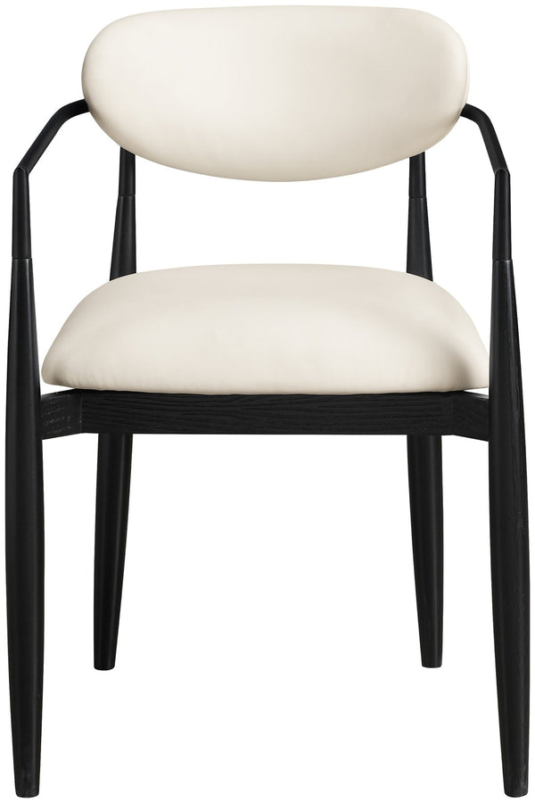 Meridian Furniture Riccio Vegan Leather Arm Chair with Black Ash Frame for Modern Dining Rooms 11020Cream-AC