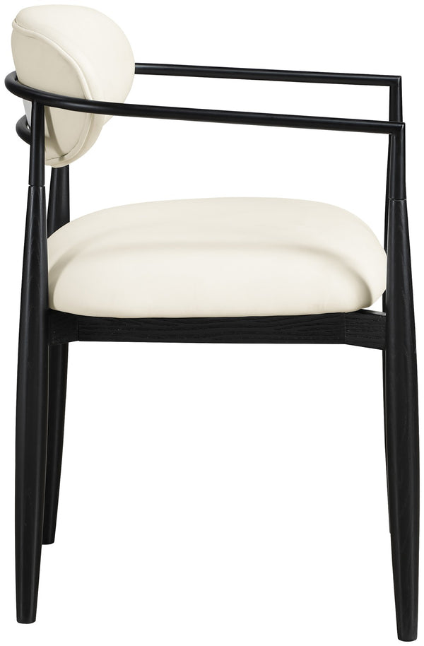Meridian Furniture Riccio Vegan Leather Arm Chair with Black Ash Frame for Modern Dining Rooms 11020Cream-AC