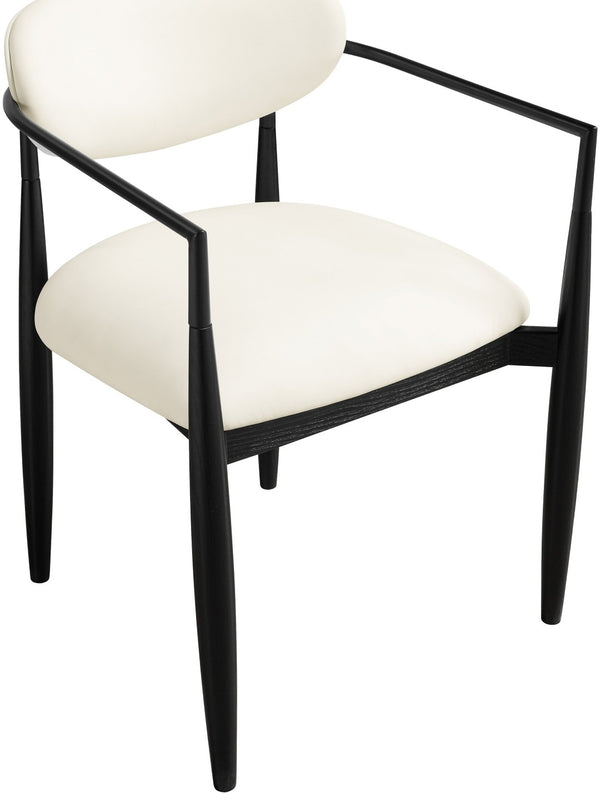 Meridian Furniture Riccio Vegan Leather Arm Chair with Black Ash Frame for Modern Dining Rooms 11020Cream-AC