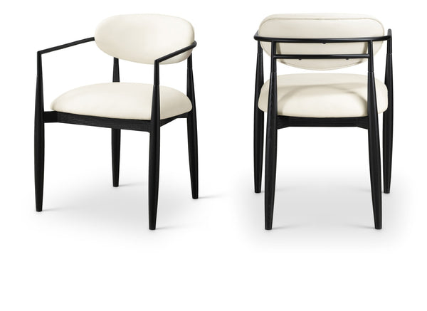 Meridian Furniture Riccio Vegan Leather Arm Chair with Black Ash Frame for Modern Dining Rooms 11020Cream-AC
