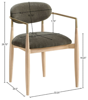 Meridian Furniture Riccio Performance Upholstered Arm Chair Ash Wood Frame with Brass Accent Details 11021Brown-AC