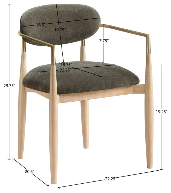 Meridian Furniture Riccio Performance Upholstered Arm Chair Ash Wood Frame with Brass Accent Details 11021Brown-AC