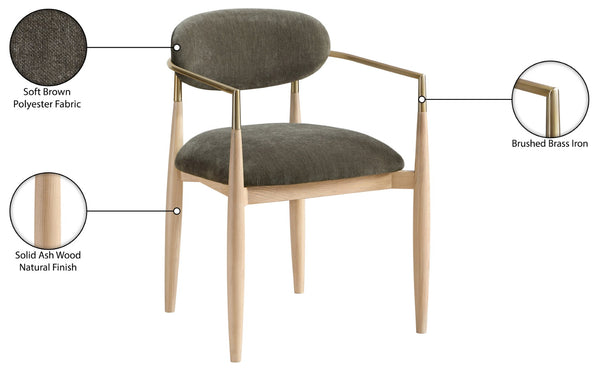 Meridian Furniture Riccio Performance Upholstered Arm Chair Ash Wood Frame with Brass Accent Details 11021Brown-AC