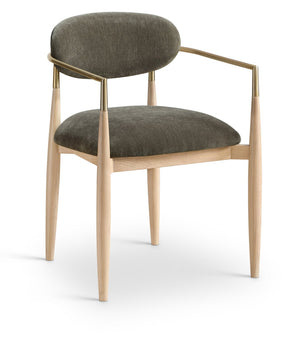 Meridian Furniture Riccio Performance Upholstered Arm Chair Ash Wood Frame with Brass Accent Details 11021Brown-AC