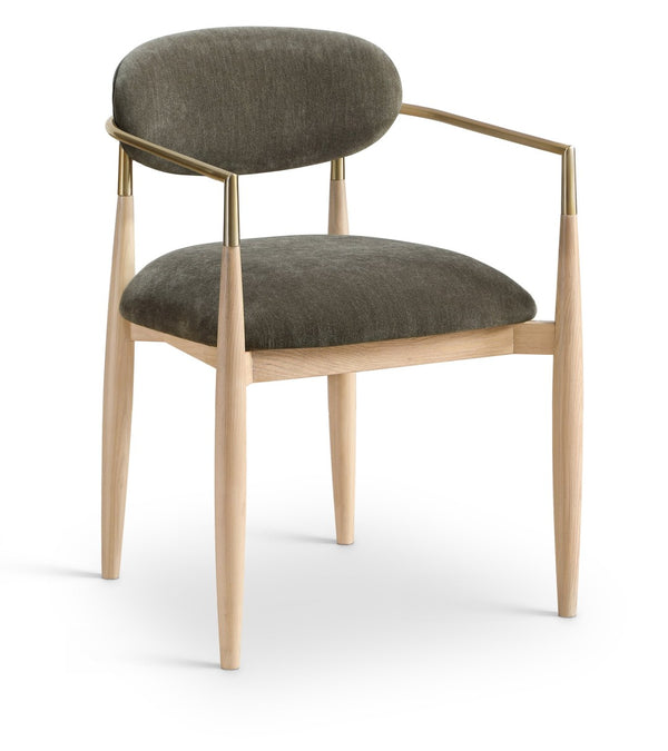 Meridian Furniture Riccio Performance Upholstered Arm Chair Ash Wood Frame with Brass Accent Details 11021Brown-AC