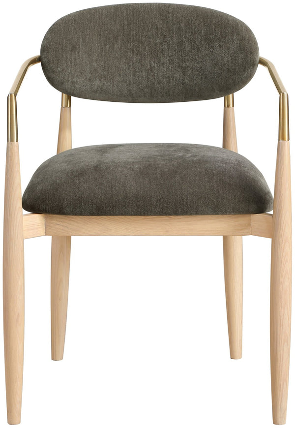 Meridian Furniture Riccio Performance Upholstered Arm Chair Ash Wood Frame with Brass Accent Details 11021Brown-AC