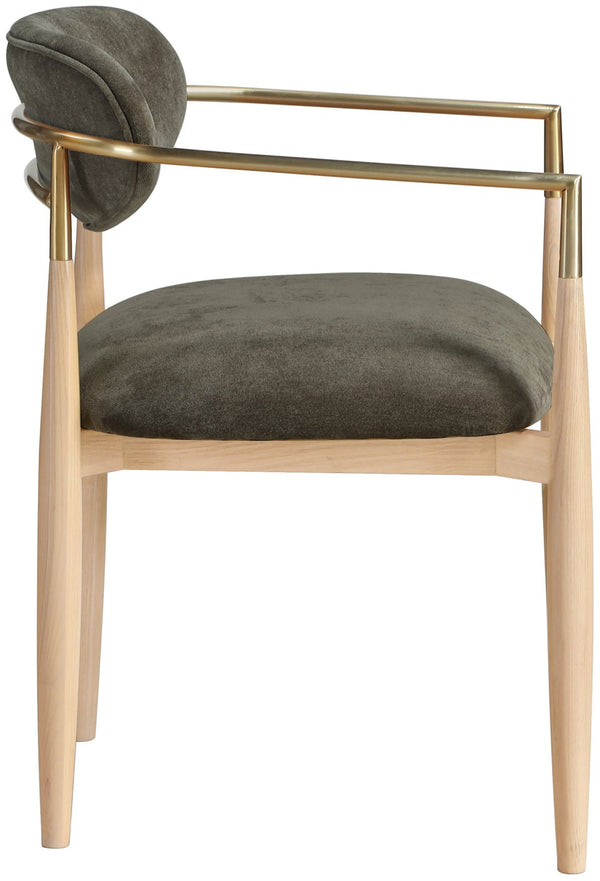 Meridian Furniture Riccio Performance Upholstered Arm Chair Ash Wood Frame with Brass Accent Details 11021Brown-AC