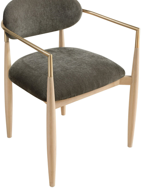 Meridian Furniture Riccio Performance Upholstered Arm Chair Ash Wood Frame with Brass Accent Details 11021Brown-AC