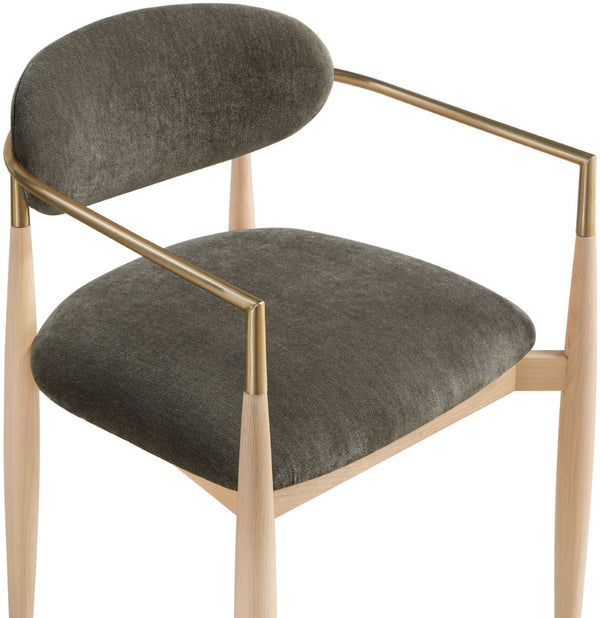 Meridian Furniture Riccio Performance Upholstered Arm Chair Ash Wood Frame with Brass Accent Details 11021Brown-AC
