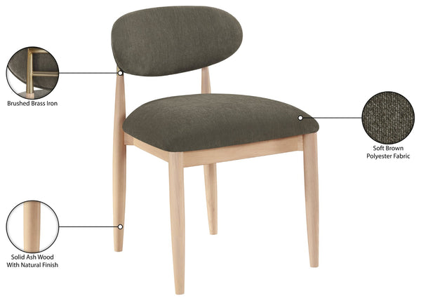 Meridian Furniture Riccio Ash Wood Dining Chair with Brass Accents and Brown Performance Upholstery 11021Brown-SC