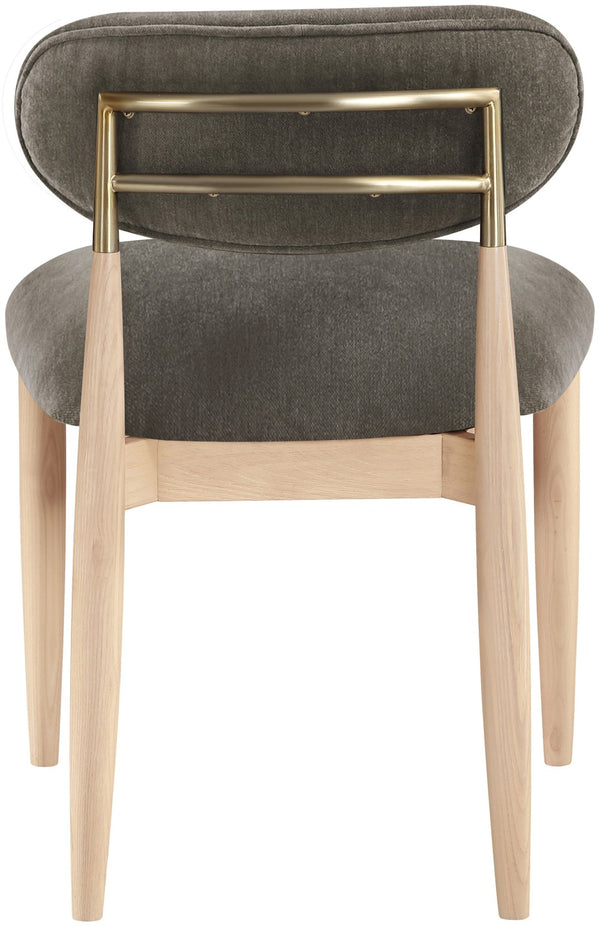 Meridian Furniture Riccio Ash Wood Dining Chair with Brass Accents and Brown Performance Upholstery 11021Brown-SC
