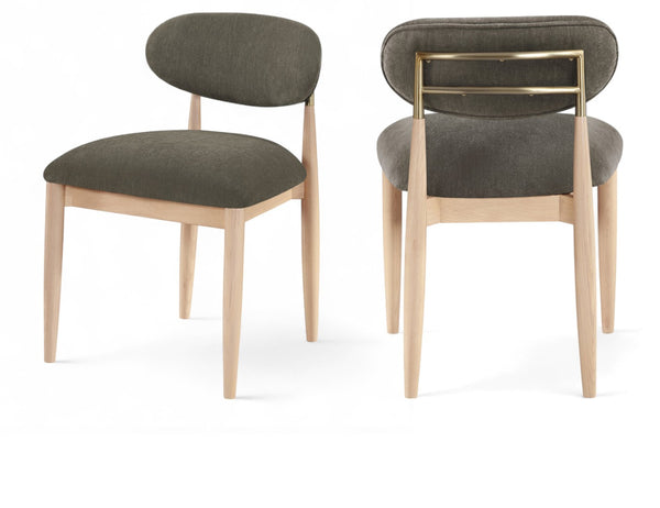Meridian Furniture Riccio Ash Wood Dining Chair with Brass Accents and Brown Performance Upholstery 11021Brown-SC