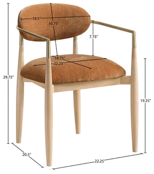 Meridian Furniture Riccio Performance Upholstered Arm Chair with Ash Frame and Brass Leg Accents 11021Cognac-AC