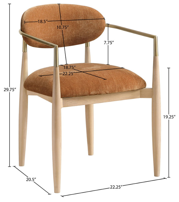 Meridian Furniture Riccio Performance Upholstered Arm Chair with Ash Frame and Brass Leg Accents 11021Cognac-AC