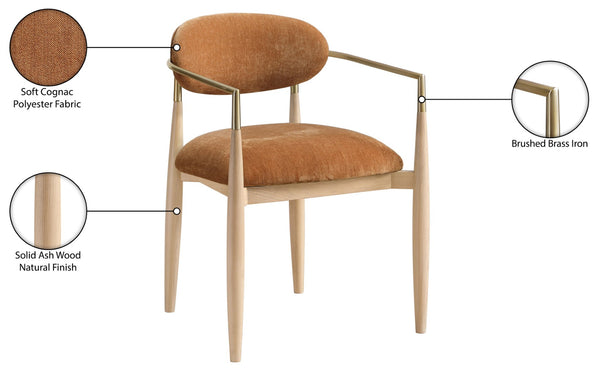 Meridian Furniture Riccio Performance Upholstered Arm Chair with Ash Frame and Brass Leg Accents 11021Cognac-AC