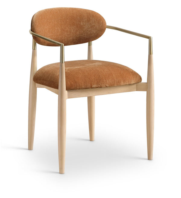 Meridian Furniture Riccio Performance Upholstered Arm Chair with Ash Frame and Brass Leg Accents 11021Cognac-AC