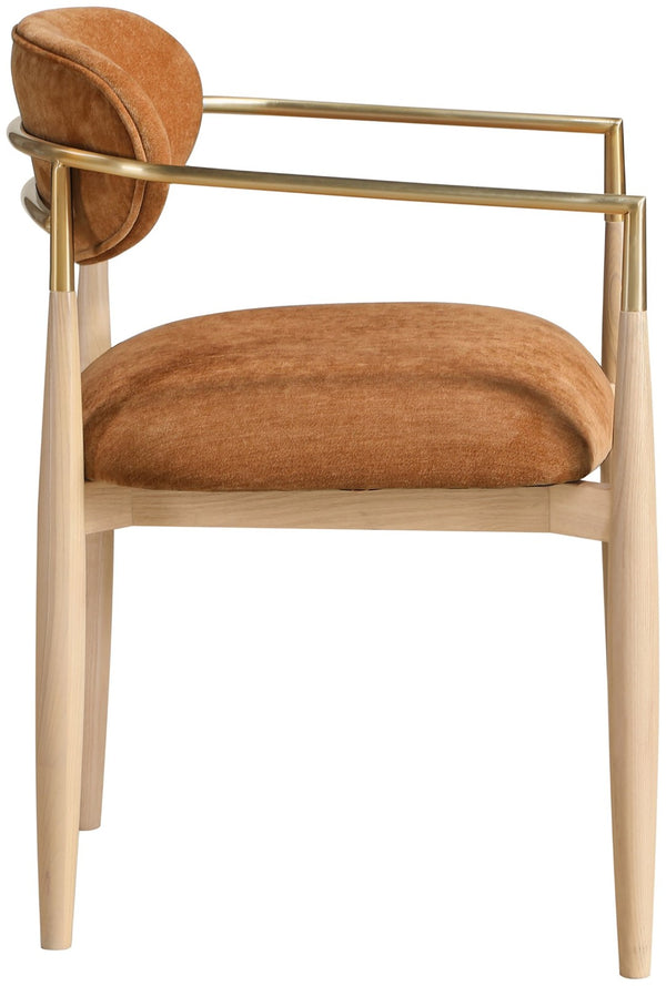 Meridian Furniture Riccio Performance Upholstered Arm Chair with Ash Frame and Brass Leg Accents 11021Cognac-AC