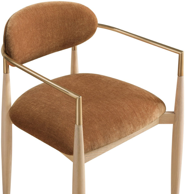 Meridian Furniture Riccio Performance Upholstered Arm Chair with Ash Frame and Brass Leg Accents 11021Cognac-AC