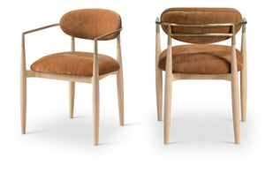 Meridian Furniture Riccio Performance Upholstered Arm Chair with Ash Frame and Brass Leg Accents 11021Cognac-AC