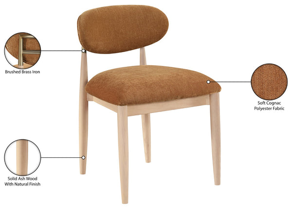 Meridian Furniture Riccio Cognac Polyester Dining Chair with Ash Wood Frame and Brushed Brass Accents 11021Cognac-SC