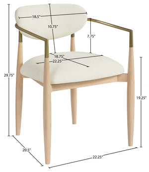 Meridian Furniture Riccio Cream Polyester Arm Chair with Ash Frame and Brass Accents for Dining Rooms 11021Cream-AC