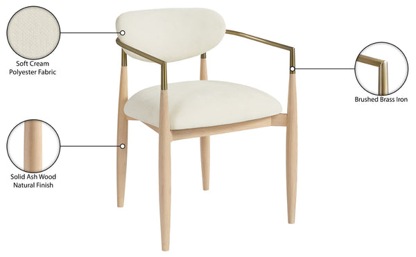Meridian Furniture Riccio Cream Polyester Arm Chair with Ash Frame and Brass Accents for Dining Rooms 11021Cream-AC