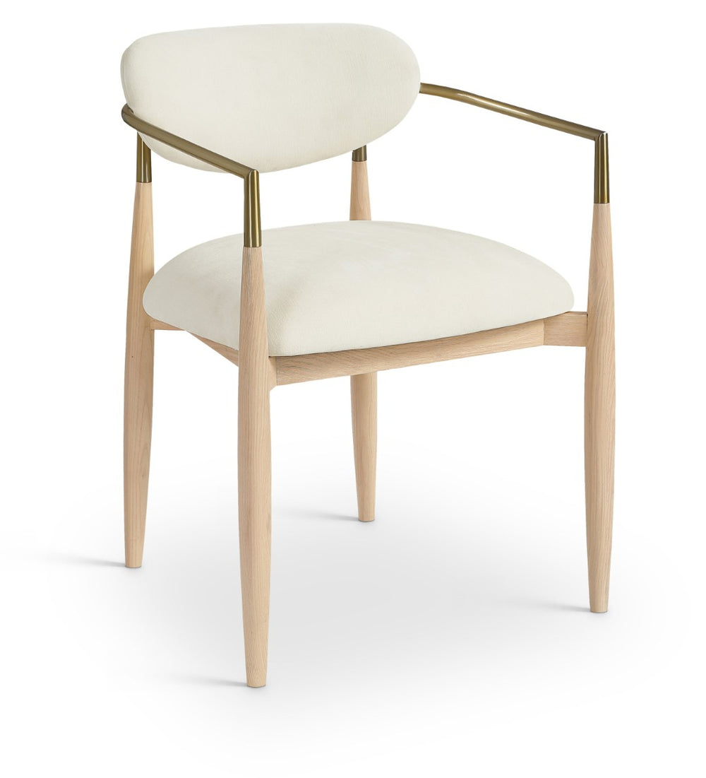 Meridian Furniture Riccio Cream Polyester Arm Chair with Ash Frame and Brass Accents for Dining Rooms 11021Cream-AC