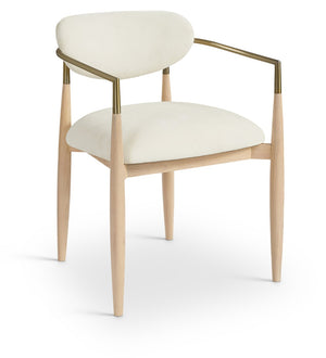 Meridian Furniture Riccio Cream Polyester Arm Chair with Ash Frame and Brass Accents for Dining Rooms 11021Cream-AC