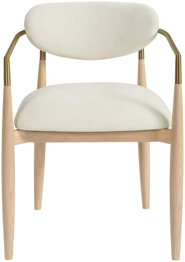 Meridian Furniture Riccio Cream Polyester Arm Chair with Ash Frame and Brass Accents for Dining Rooms 11021Cream-AC