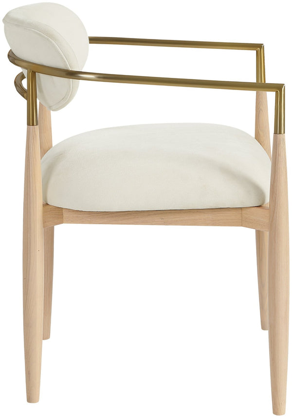Meridian Furniture Riccio Cream Polyester Arm Chair with Ash Frame and Brass Accents for Dining Rooms 11021Cream-AC