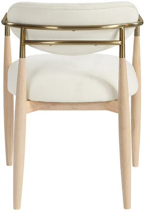 Meridian Furniture Riccio Cream Polyester Arm Chair with Ash Frame and Brass Accents for Dining Rooms 11021Cream-AC