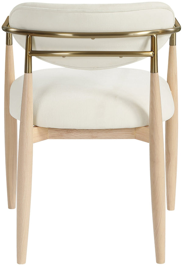 Meridian Furniture Riccio Cream Polyester Arm Chair with Ash Frame and Brass Accents for Dining Rooms 11021Cream-AC