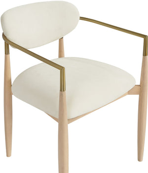 Meridian Furniture Riccio Cream Polyester Arm Chair with Ash Frame and Brass Accents for Dining Rooms 11021Cream-AC
