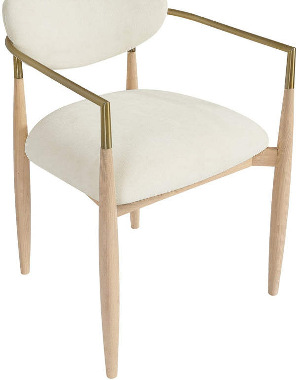 Meridian Furniture Riccio Cream Polyester Arm Chair with Ash Frame and Brass Accents for Dining Rooms 11021Cream-AC