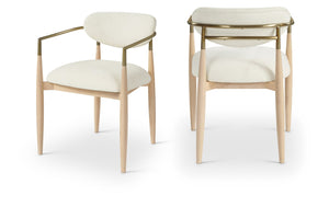 Meridian Furniture Riccio Cream Polyester Arm Chair with Ash Frame and Brass Accents for Dining Rooms 11021Cream-AC