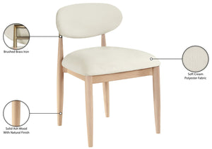 Meridian Furniture Riccio Cream Polyester Upholstered Dining Chair with Ash Wood Frame Brass Hardware 11021Cream-SC