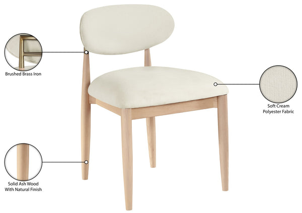 Meridian Furniture Riccio Cream Polyester Upholstered Dining Chair with Ash Wood Frame Brass Hardware 11021Cream-SC