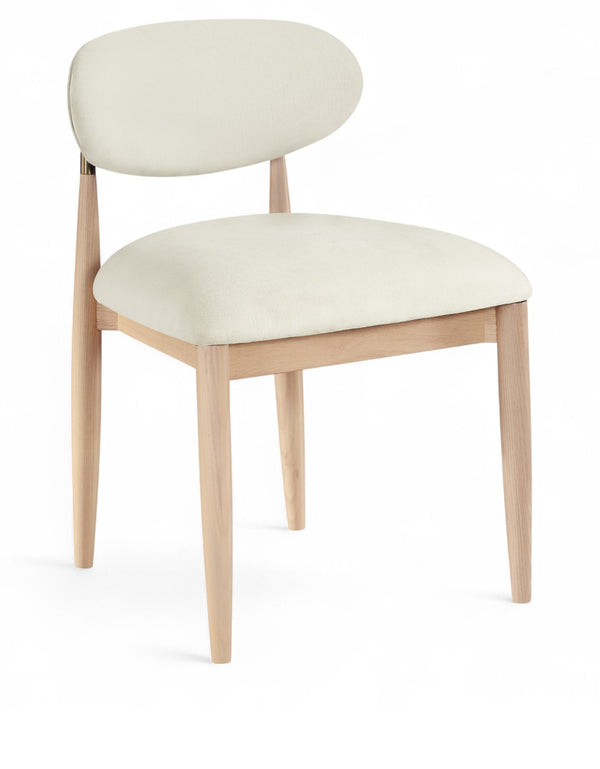 Meridian Furniture Riccio Cream Polyester Upholstered Dining Chair with Ash Wood Frame Brass Hardware 11021Cream-SC