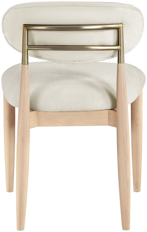 Meridian Furniture Riccio Cream Polyester Upholstered Dining Chair with Ash Wood Frame Brass Hardware 11021Cream-SC