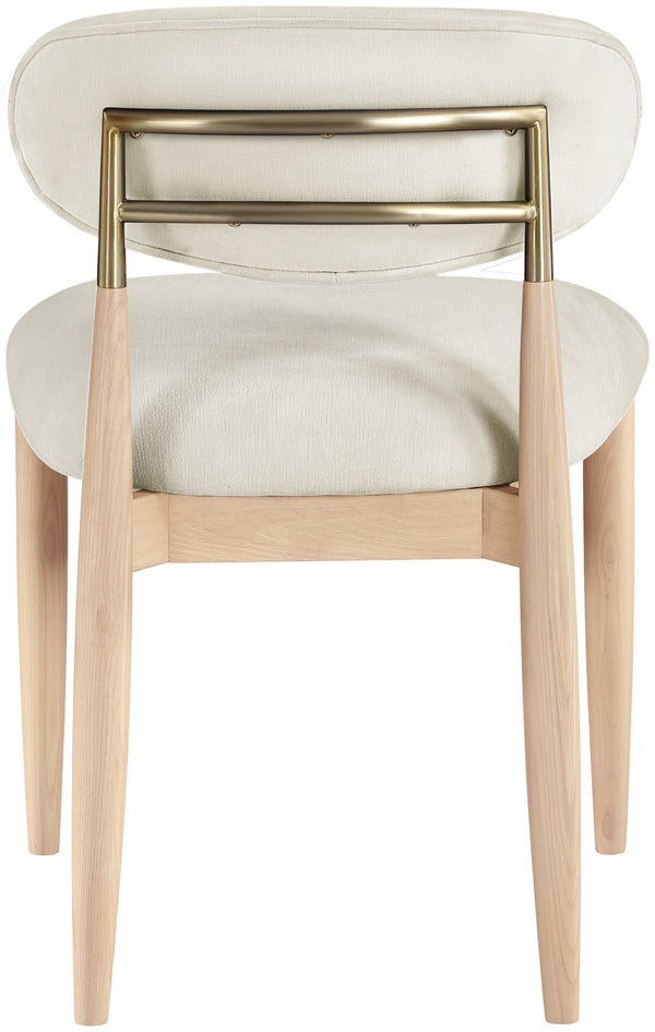 Meridian Furniture Riccio Cream Polyester Upholstered Dining Chair with Ash Wood Frame Brass Hardware 11021Cream-SC