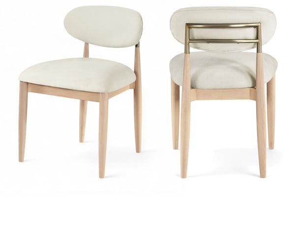 Meridian Furniture Riccio Cream Polyester Upholstered Dining Chair with Ash Wood Frame Brass Hardware 11021Cream-SC