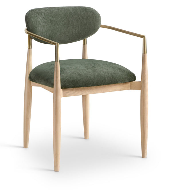 Meridian Furniture Riccio Olive Polyester Dining Arm Chair with Ash Wood Frame and Brass Leg Accents 11021Olive-AC