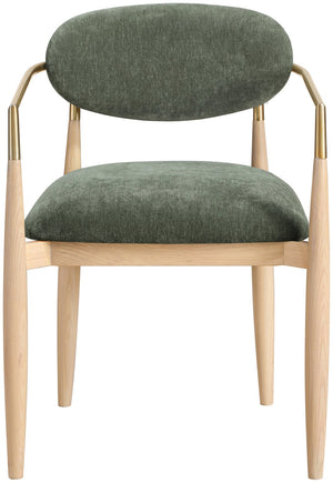 Meridian Furniture Riccio Olive Polyester Dining Arm Chair with Ash Wood Frame and Brass Leg Accents 11021Olive-AC