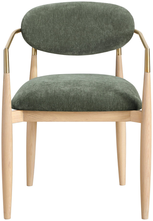 Meridian Furniture Riccio Olive Polyester Dining Arm Chair with Ash Wood Frame and Brass Leg Accents 11021Olive-AC