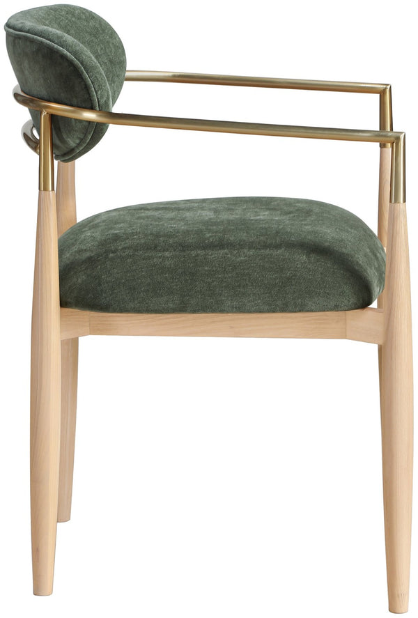 Meridian Furniture Riccio Olive Polyester Dining Arm Chair with Ash Wood Frame and Brass Leg Accents 11021Olive-AC