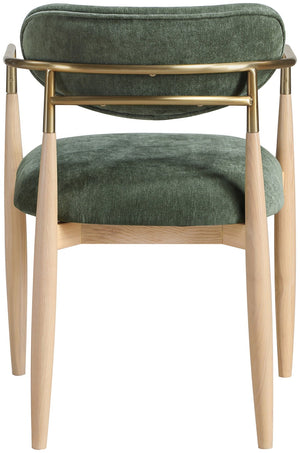 Meridian Furniture Riccio Olive Polyester Dining Arm Chair with Ash Wood Frame and Brass Leg Accents 11021Olive-AC