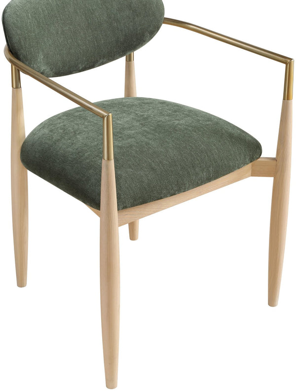 Meridian Furniture Riccio Olive Polyester Dining Arm Chair with Ash Wood Frame and Brass Leg Accents 11021Olive-AC