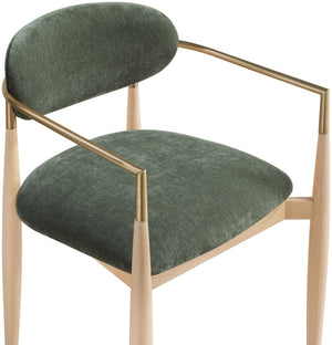 Meridian Furniture Riccio Olive Polyester Dining Arm Chair with Ash Wood Frame and Brass Leg Accents 11021Olive-AC